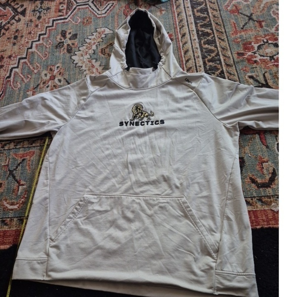 UNRL Synectics Performance Hoodie Tan Lion Logo Athletic Sweatshirt Mens L